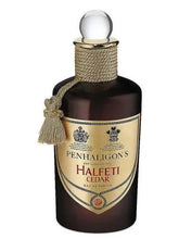 Penhaligon's Halfeti Cedar Eau de Parfum bottle for unisex with gold label and tassel.