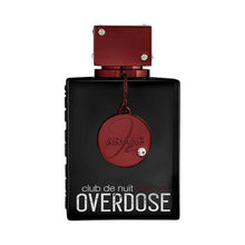 Armaf Club de Nuit Intense Overdose extrait de parfum for men bottle, black rectangular glass with red cap and red circular pendant tag