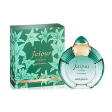 Boucheron Jaipur Bouquet Eau de Parfum bottle beside a teal floral-patterned box.