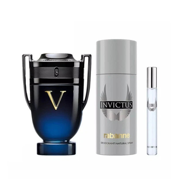 Paco Rabanne Invictus Victory Elixir Parfum Intense 3 Piece Gift Set for Men
