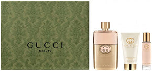 Gucci Guilty 3 Piece Hardbox Gift Set for Women (3 Ounce Eau de Parfum Spray + 1.6 Ounce Perfumed Body Lotion + 0.5 Ounce Eau de Parfum Travel Spray) - Fragrance Me Baby